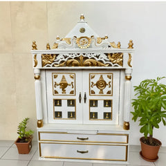 Prabhava Floor Rested Pooja Mandir with Door (White Gold)
