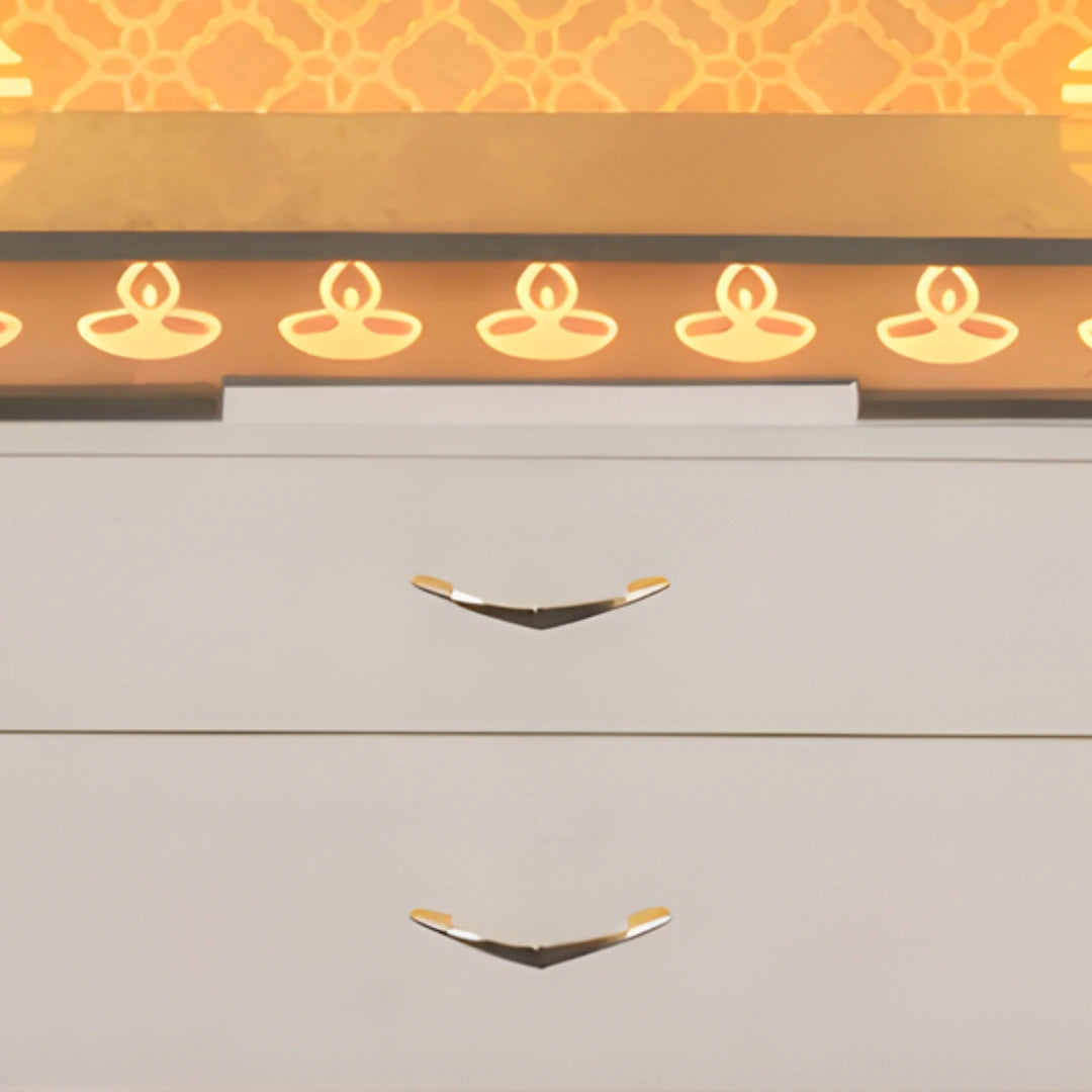 Prabhayan Wooden Corian Mandir (White) drawers