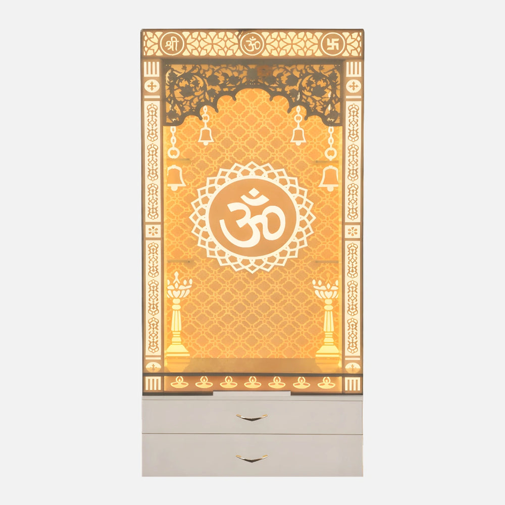 Prabhayan Wooden Corian Mandir (White) front view 