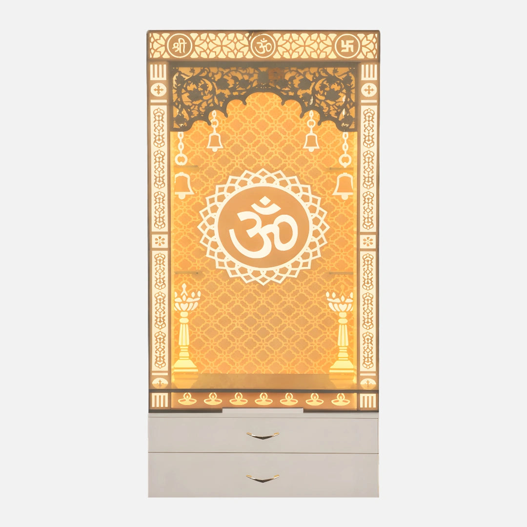 Prabhayan Wooden Corian Mandir (White) front view 