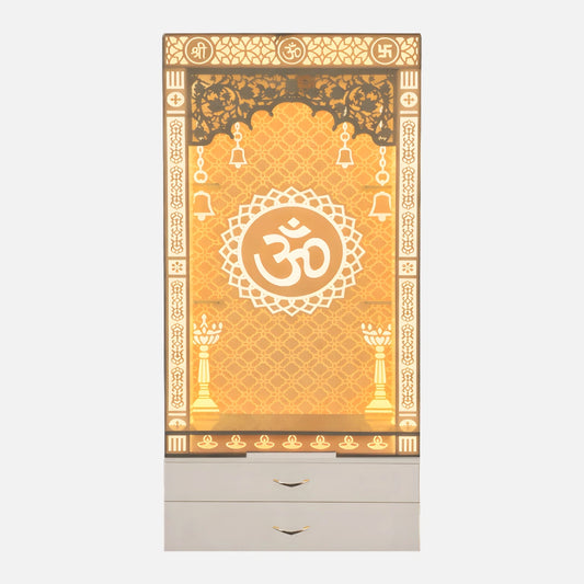 Prabhayan Wooden Corian Mandir (White) front view 