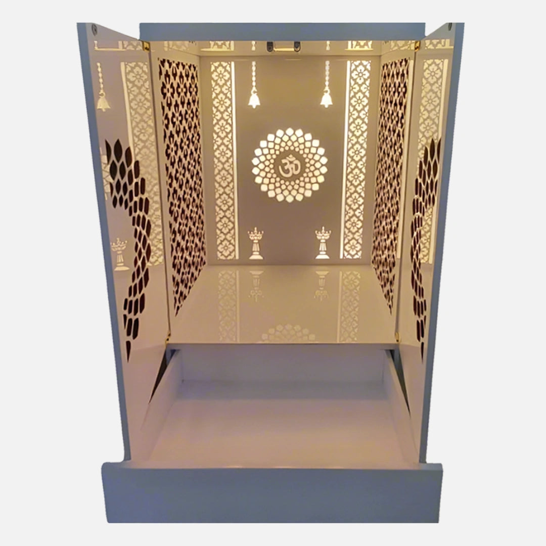 Prajvala Teak Wood Mandir (White)close view 