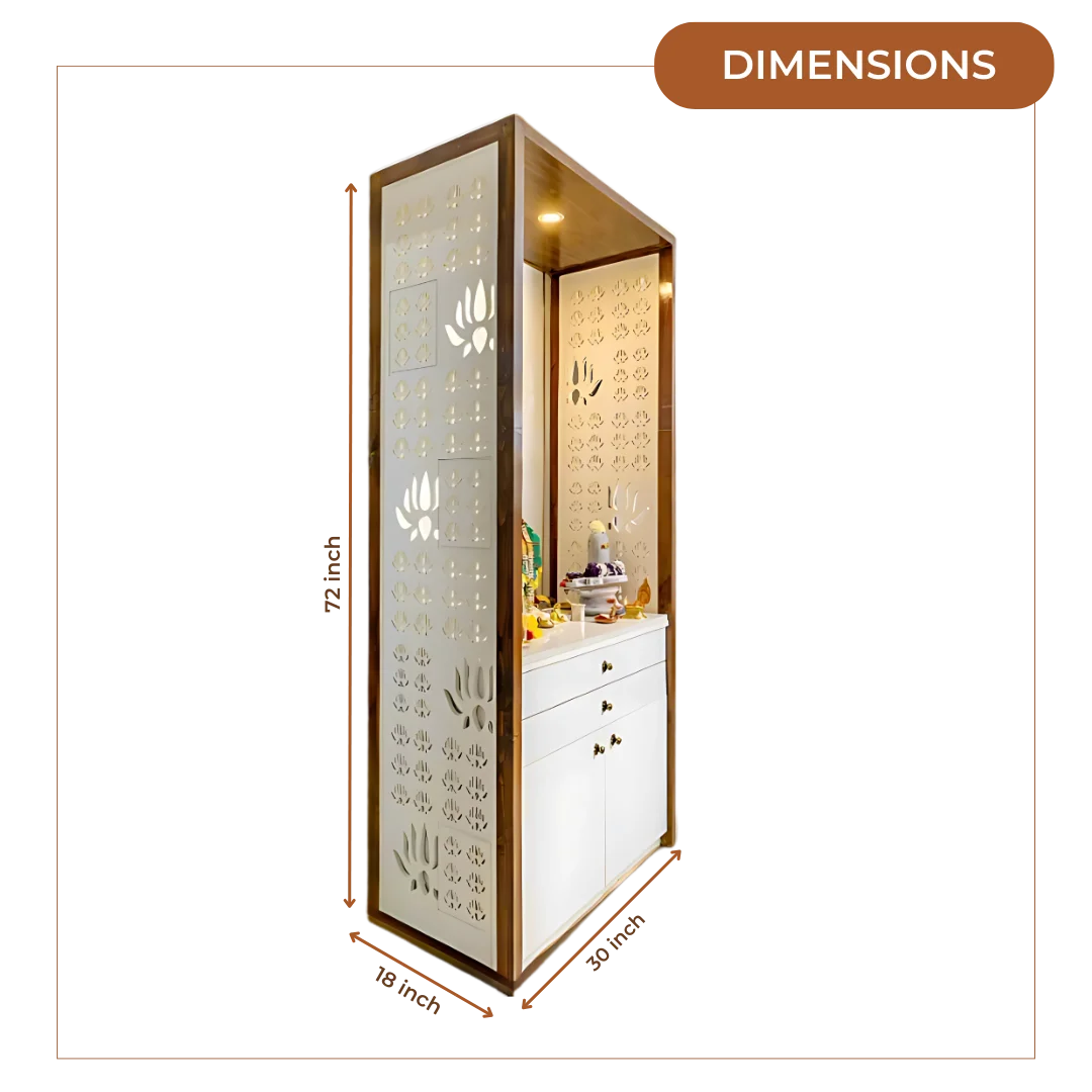 Prakash Dham Teak Wood Pooja Mandap (White Gold) Dimensions