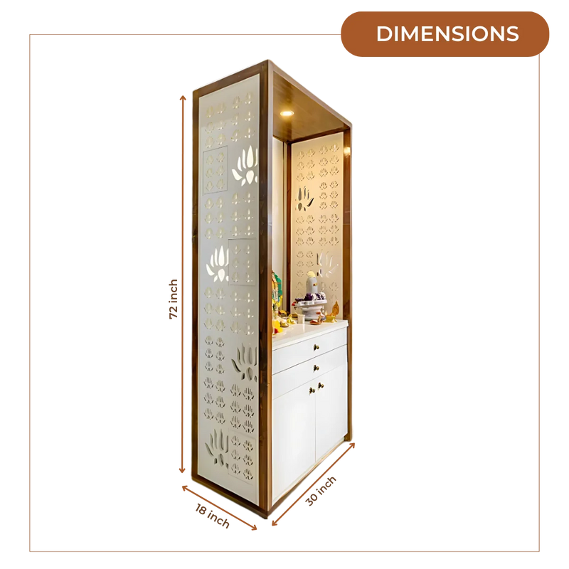 Prakash Dham Teak Wood Pooja Mandap (White Gold) Dimensions