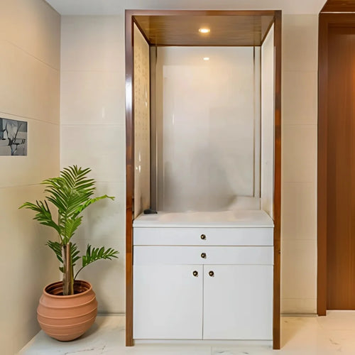 Prakash Dham Teak Wood Pooja Mandap (White Gold)