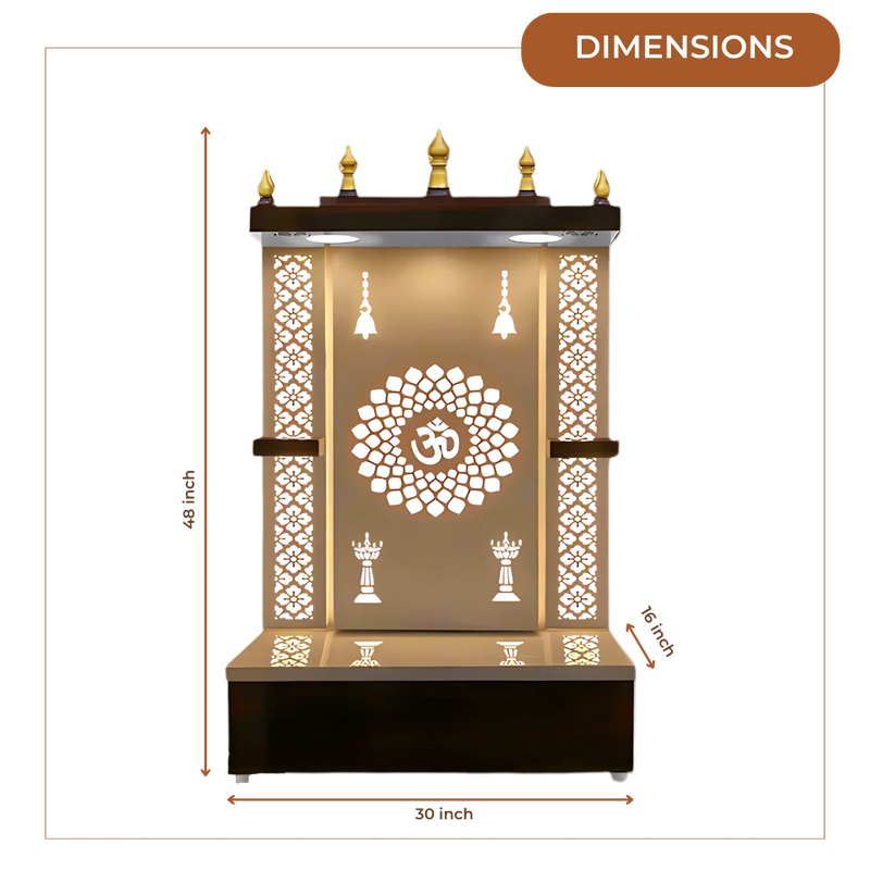 Prakasham Wooden Pooja Mandir (Gold) Dimensions