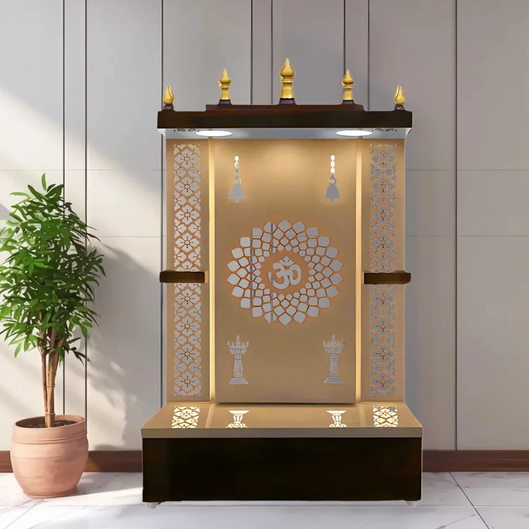 Prakasham Wooden Pooja Mandir (Gold) Lifestyle image