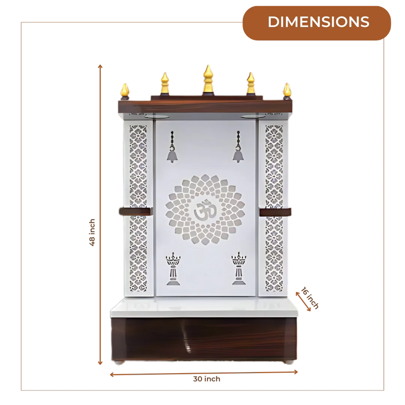 Prakasham Wooden Pooja Mandir (White) Dimensions