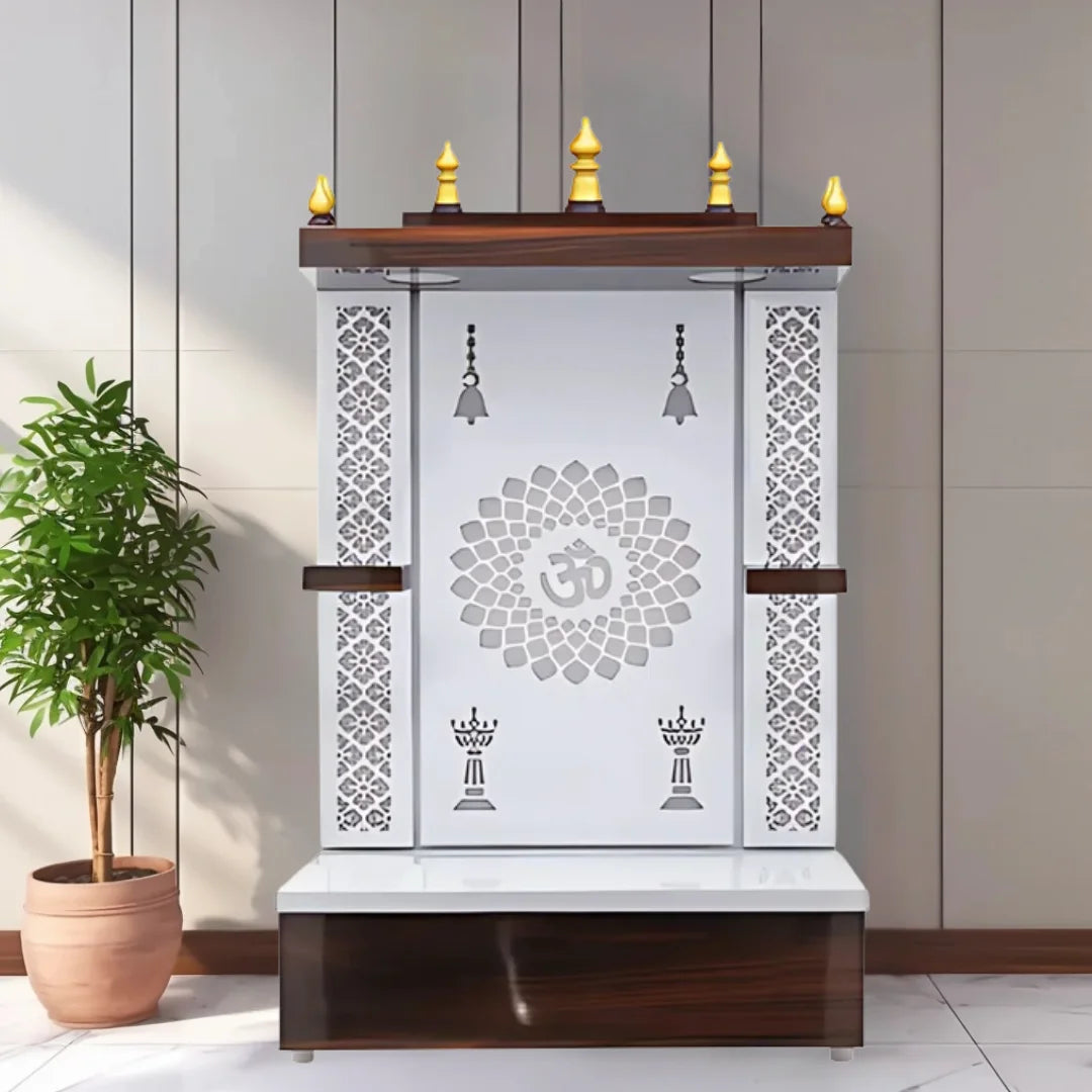 Prakasham Wooden Pooja Mandir (White) Lifestyle image