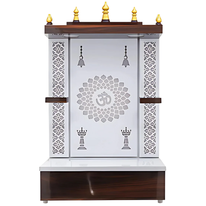 Prakasham Wooden Pooja Mandir without Door(White) Front View 