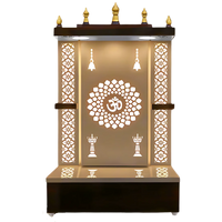 Prakasham Wooden Pooja Mandir without Door(Gold) Front View