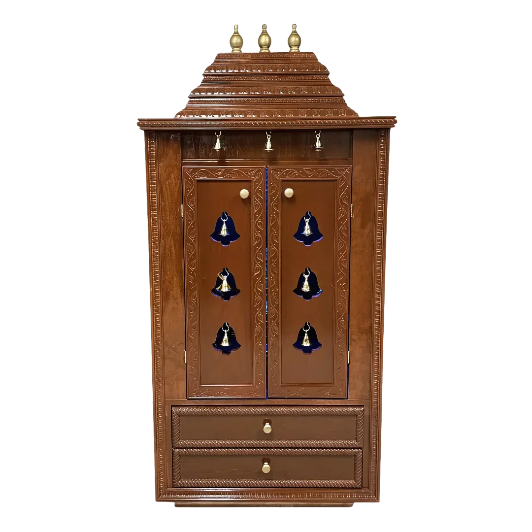 Prarthana Teak Wood Mandap Cinnamon with Door