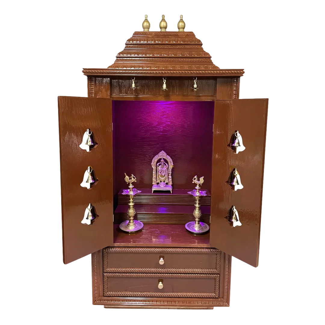 Prarthana Teak Wood Mandap (Cinnamon) open door view