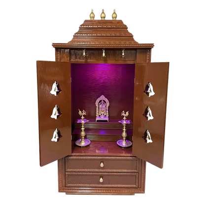 Prarthana Teak Wood Mandap (Cinnamon) open door view