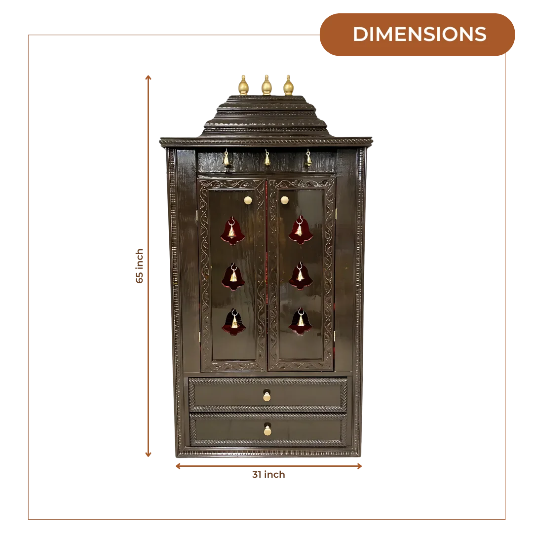 Prarthana Teak Wood Mandap (Dark Brown) dimensions
