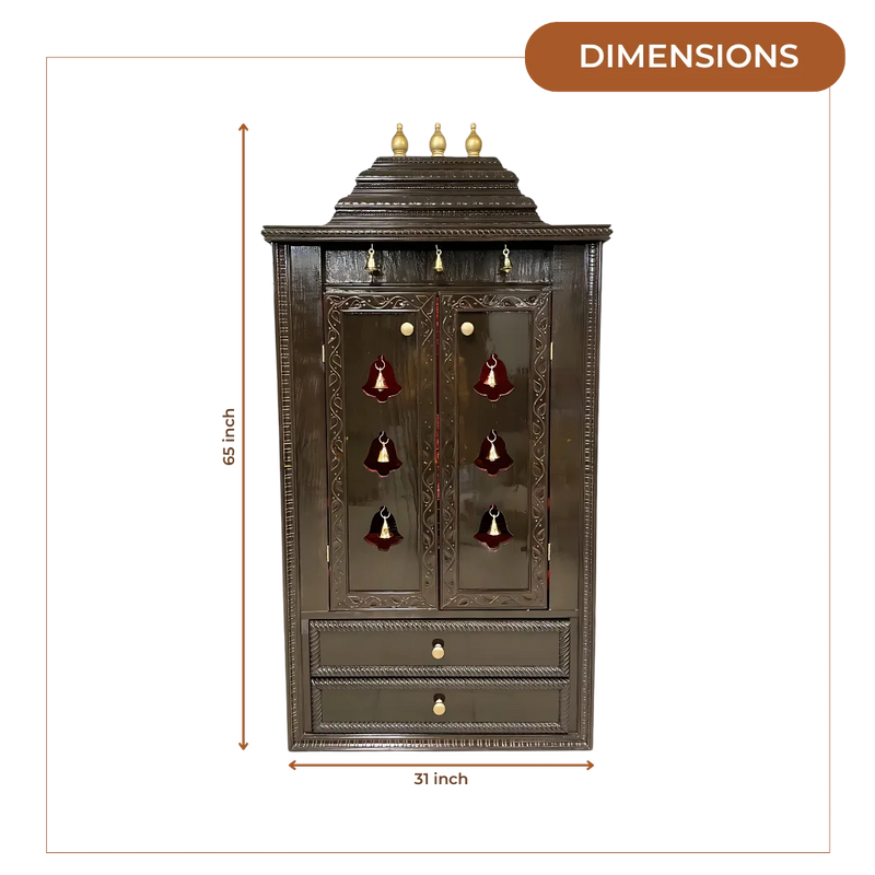 Prarthana Teak Wood Mandap (Dark Brown) dimensions
