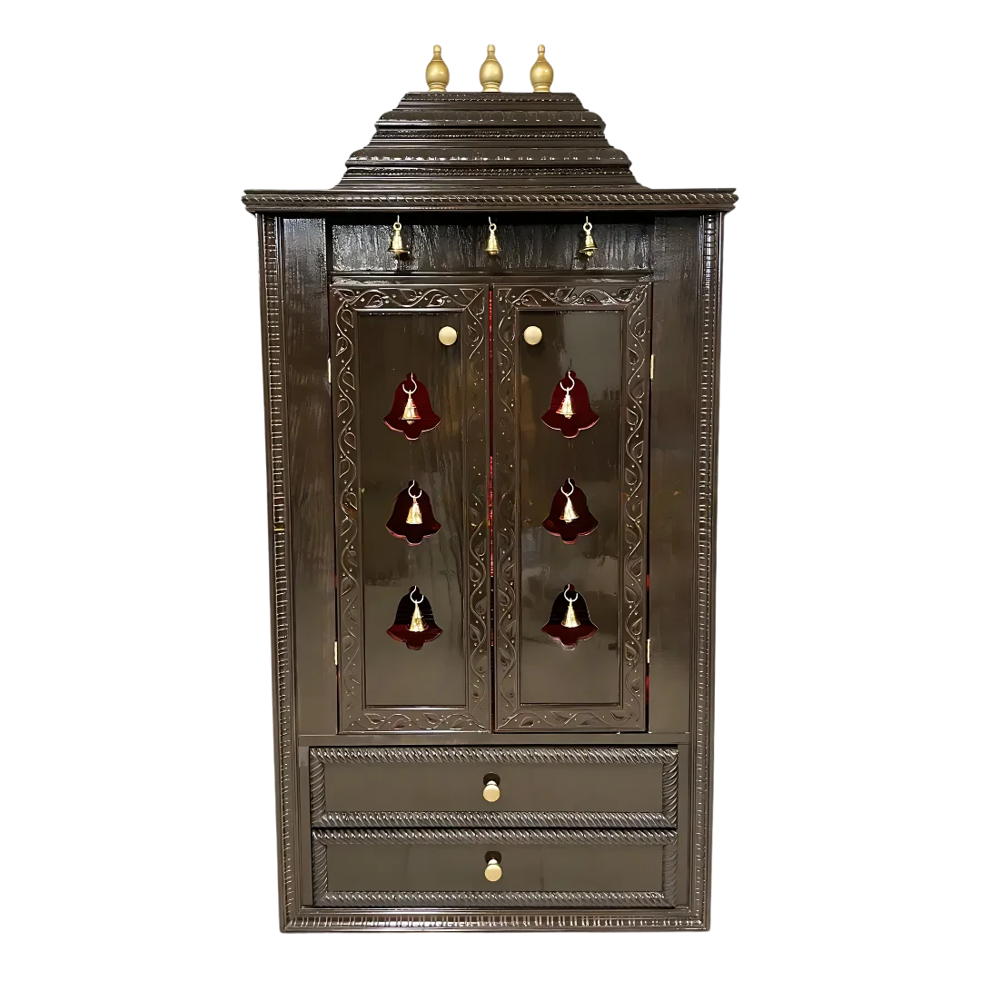 Prarthana Teak Wood Mandap Dark Brown with Door