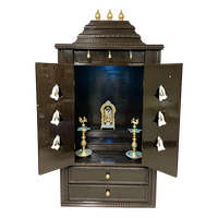 Prarthana Teak Wood Mandap (Dark Brown) open door view