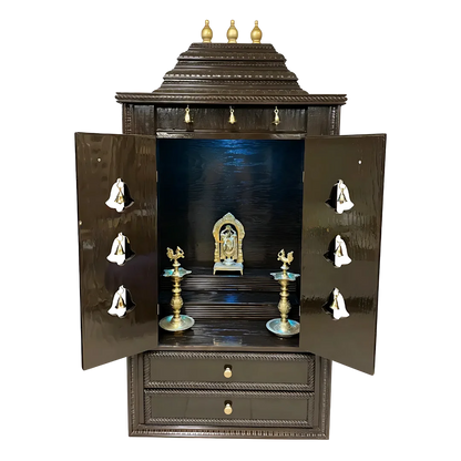 Prarthana Teak Wood Mandap (Dark Brown) open door view