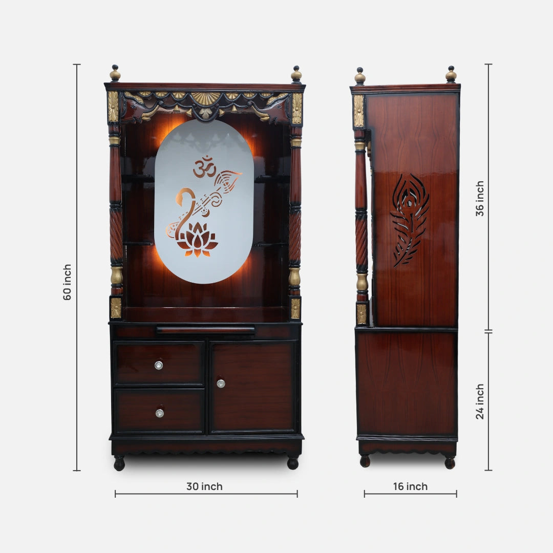 Prarthika Teak Wood Mandap (Brown) dimensions view 