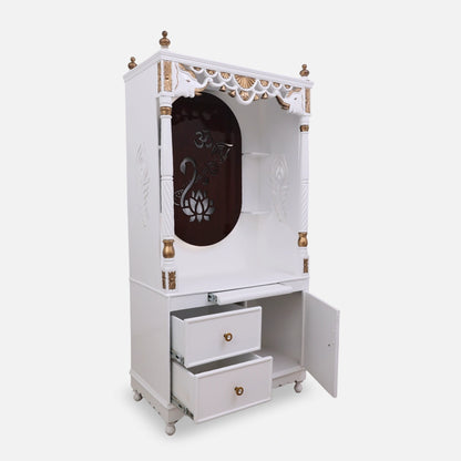 Prarthika Teak Wood Mandap (White) open drawer side angle 