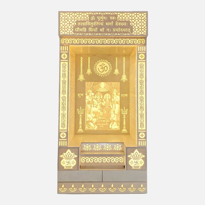 Prathesh Wooden Corian Mandir- White