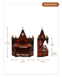 Pratishtha Solid Wood Wall Mount Pooja Mandir (Brown) dimensions