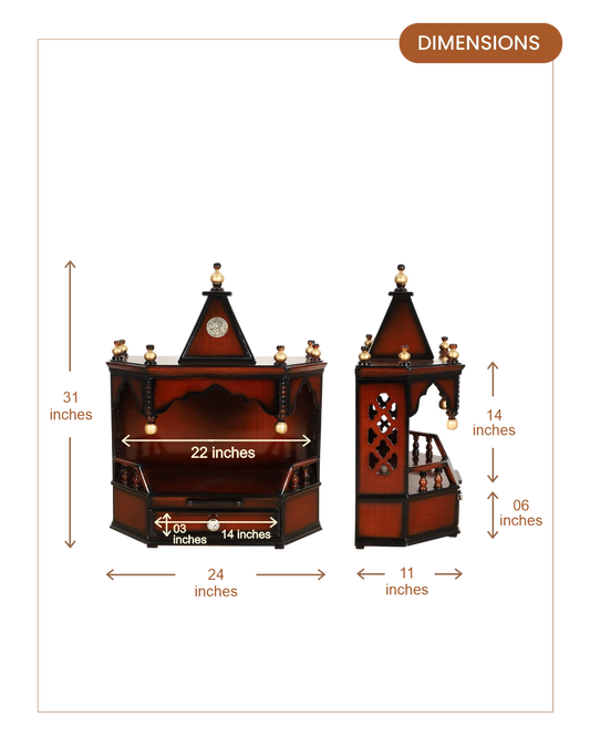 Pratishtha Solid Wood Wall Mount Pooja Mandir (Brown) dimensions
