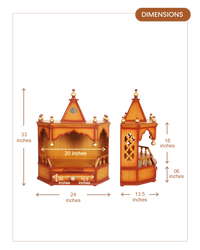 Pratishtha Solid Wood Wall Mount Pooja Mandir (Teak Gold) dimensions