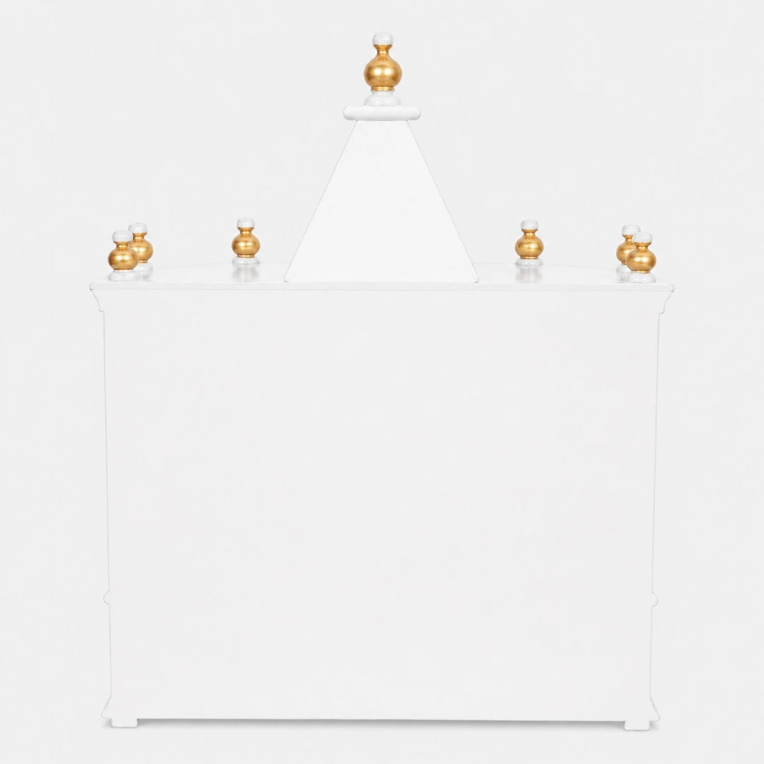 Pratishtha Solid Wood Wall Mount Pooja Mandir (White Gold) Back View