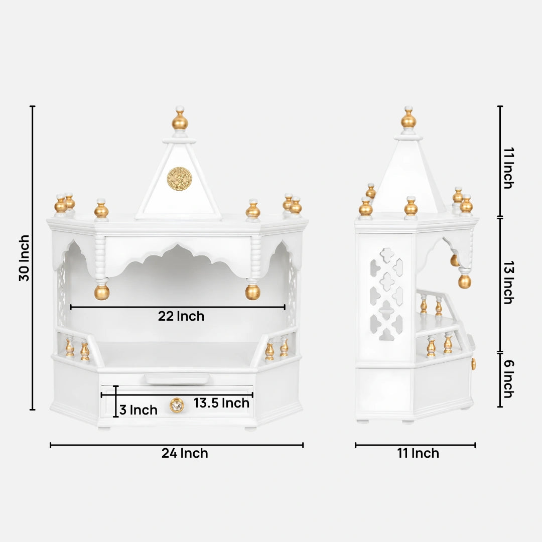 Pratishtha Solid Wood Wall Mount Pooja Mandir (White Gold) Dimension Image