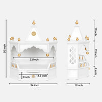 Pratishtha Solid Wood Wall Mount Pooja Mandir (White Gold) Dimension Image