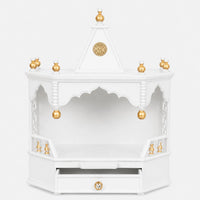 Pratishtha Solid Wood Wall Mount Pooja Mandir (White Gold) Front View with open drawer