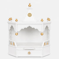 Pratishtha Solid Wood Wall Mount Pooja Mandir (White Gold) Front Angle