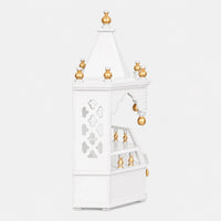 Pratishtha Solid Wood Wall Mount Pooja Mandir (White Gold) Side Angle