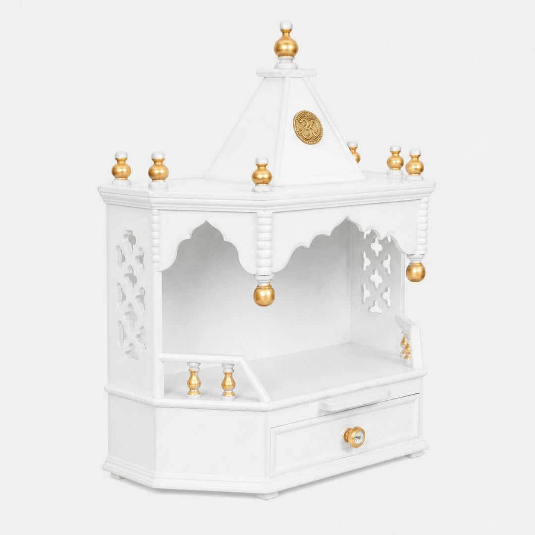 Pratishtha Solid Wood Wall Mount Pooja Mandir (White Gold) SIde View
