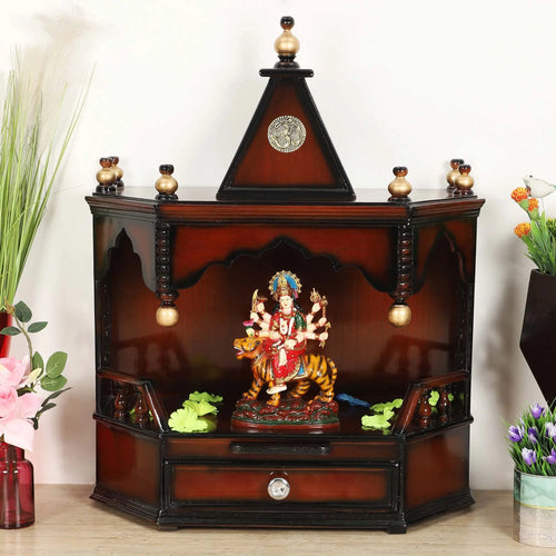 Pratishtha Solid Wood Wall Mount Pooja Mandir (Brown)