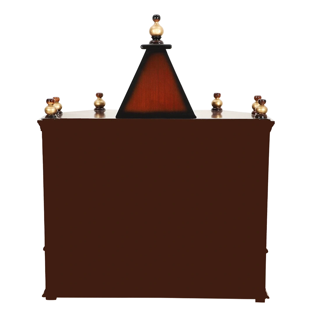 Pratishtha Solid Wood Wall Mount Pooja Mandir/Wooden temple for home in Brown Gold color back view