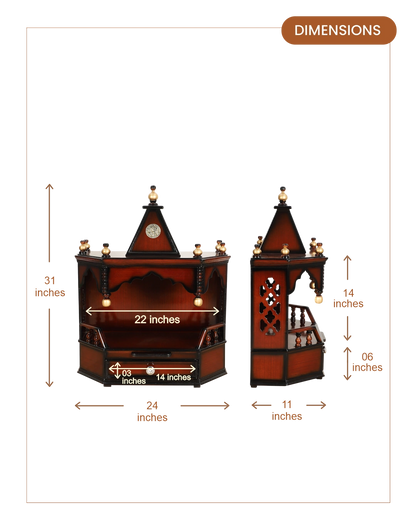 Pratishtha Solid Wood Wall Mount Pooja Mandir (Brown)