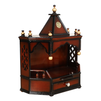 Pratishtha Solid Wood Wall Mount Pooja Mandir/Wooden temple for home in Brown Gold color 45° side view
