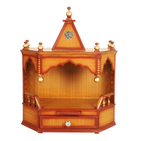 Pratishtha Solid Wood Wall Mount Pooja Mandir/Wooden temple for home in Teak Gold color front view