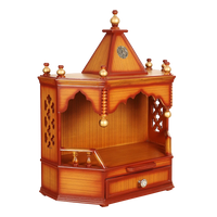 Pratishtha Solid Wood Wall Mount Pooja Mandir/Wooden temple for home in Teak Gold color 45° side view