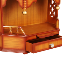 Pratishtha Solid Wood Wall Mount Pooja Mandir/Wooden temple for home in Teak Gold color zoom view open drawer