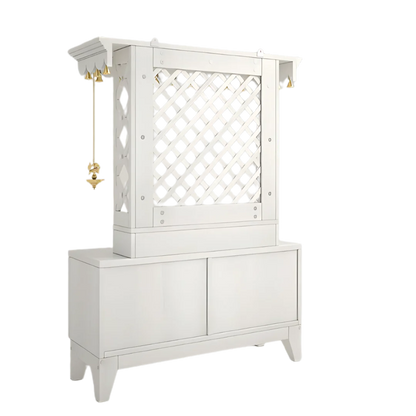 Pravaha Teak Wood Mandir (White) back view