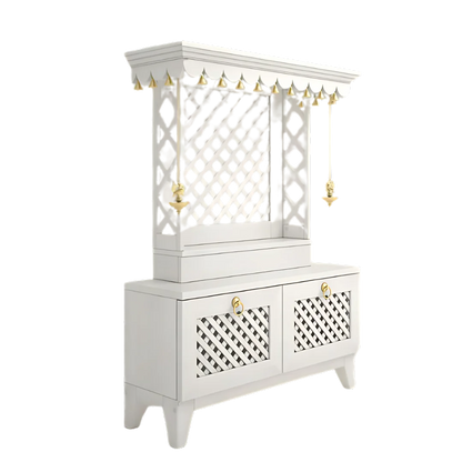 Pravaha Teak Wood Mandir (White) side view