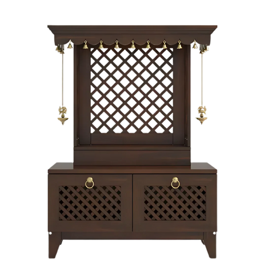 Pravaha Teak Wood Mandir without Door (Wenge) Front View