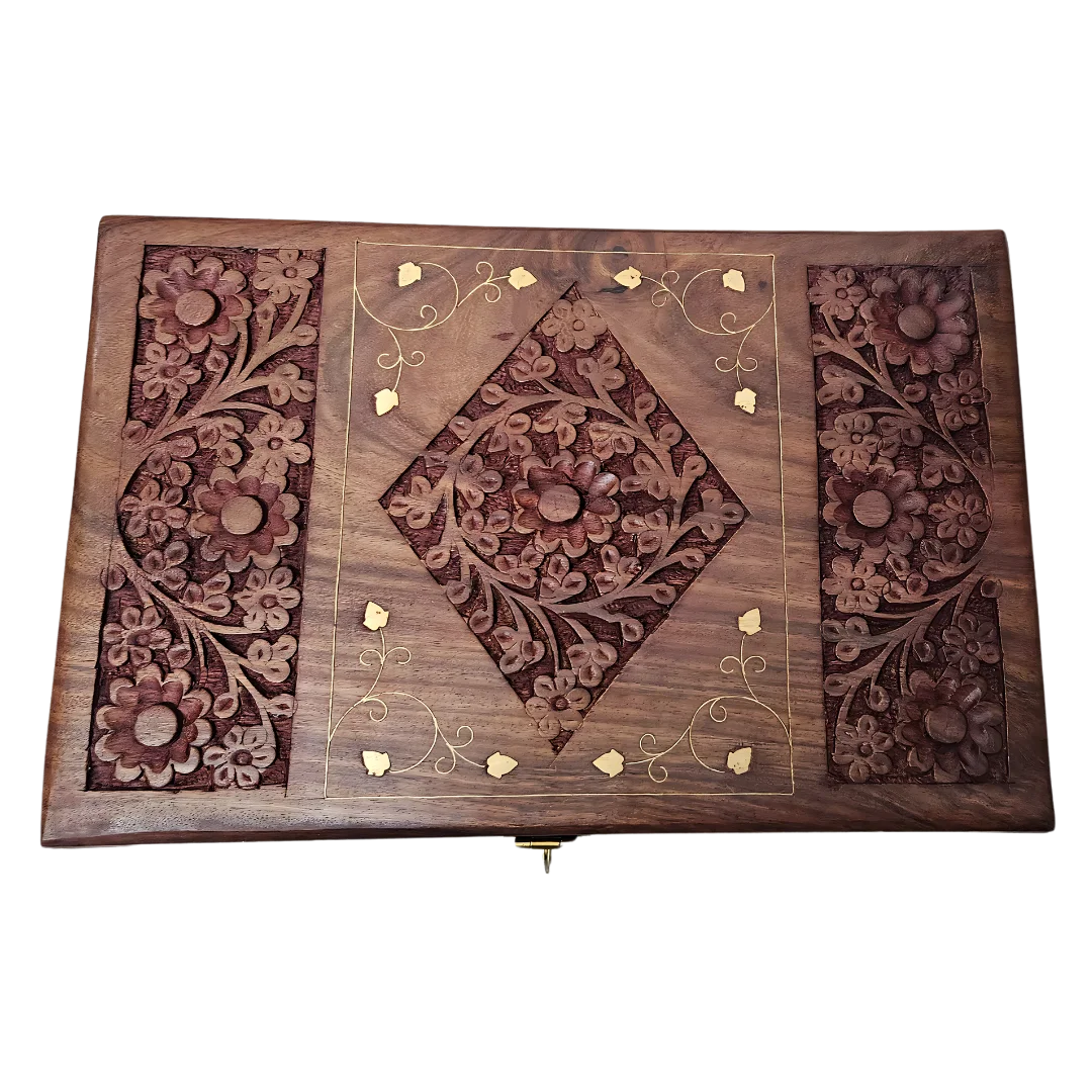 Premium Teakwood Pooja Box (Large) open view top view