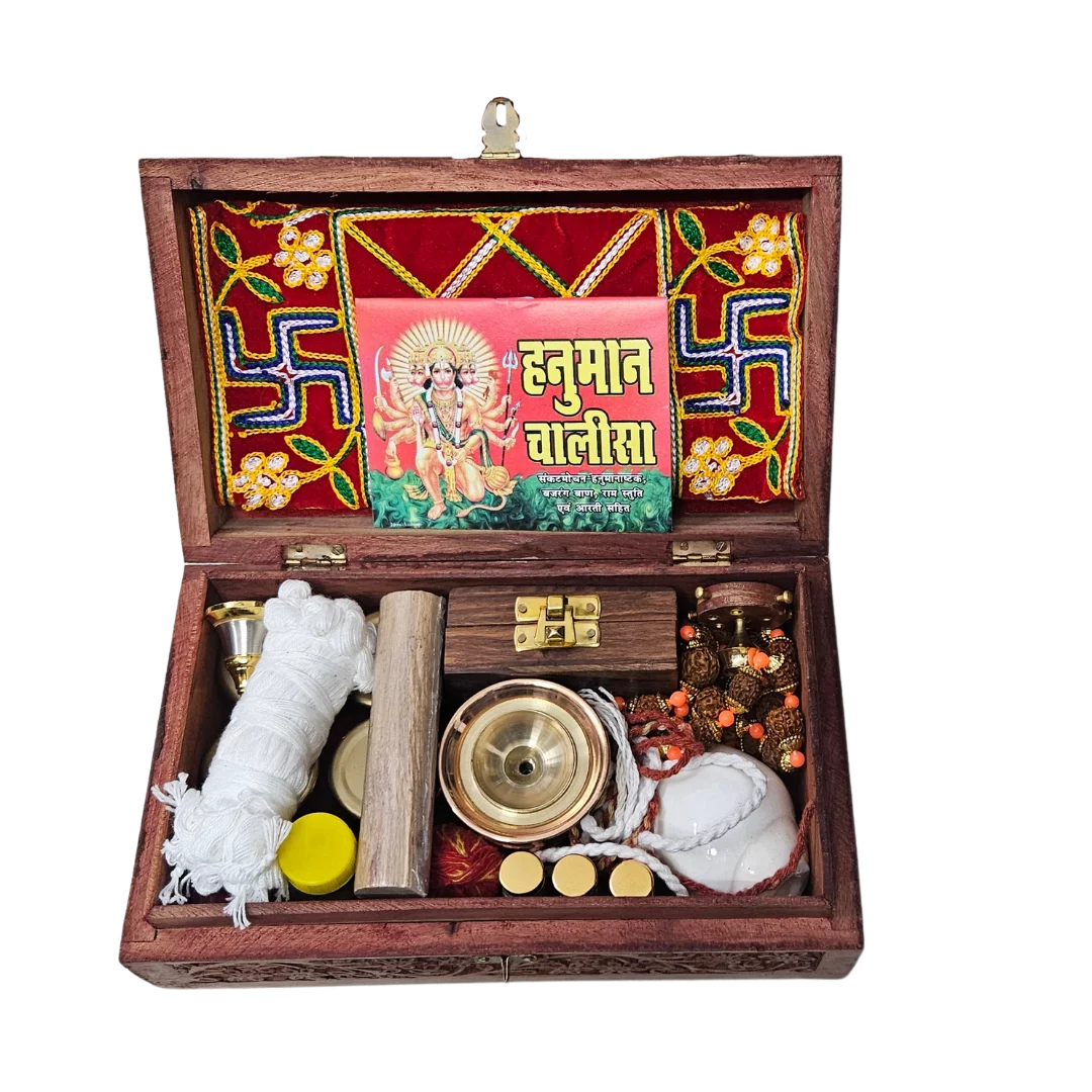 Premium Teakwood Pooja Box (Medium) open view