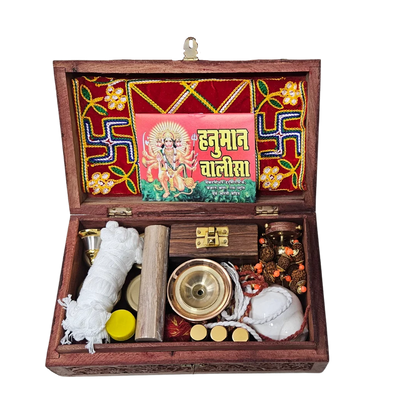 Premium Teakwood Pooja Box (Medium) open view
