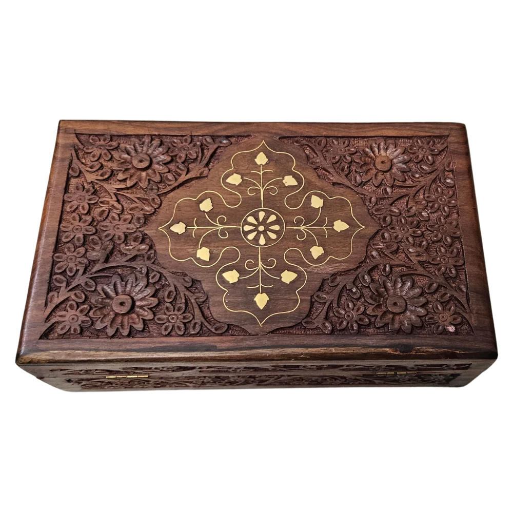 Premium Teakwood Pooja Box (Medium) top view